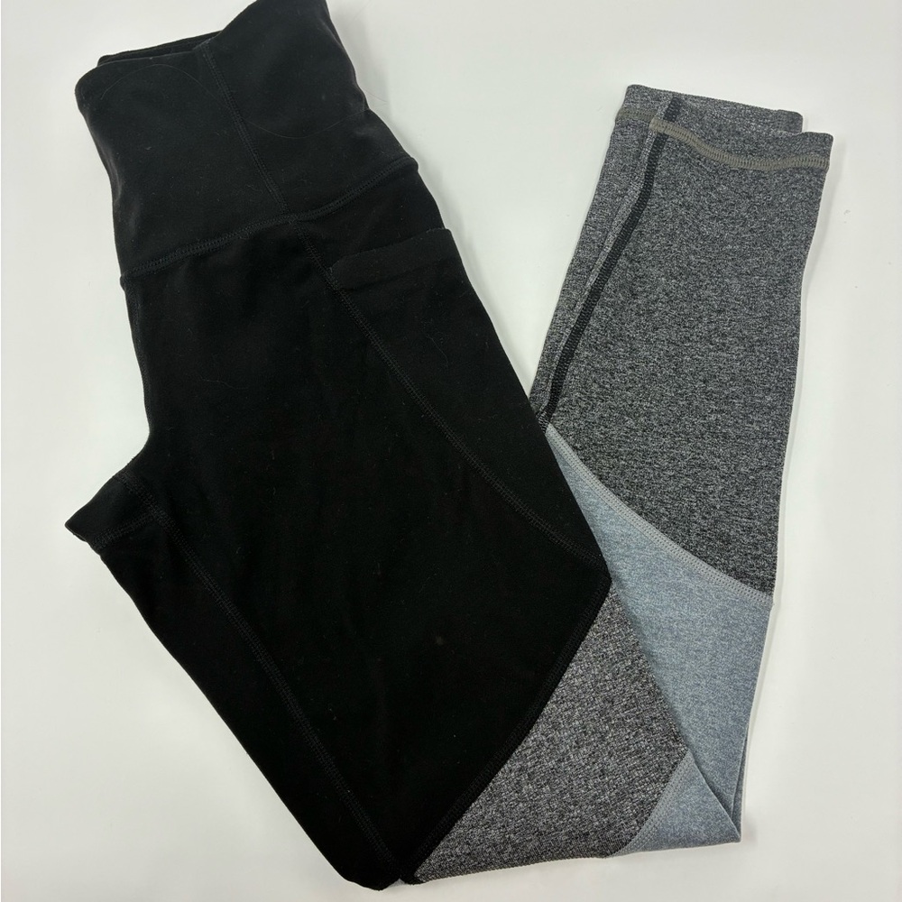Athleta Black and Gray Colorblock Leggings